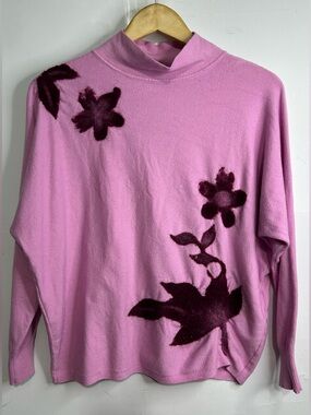 5 for $25🔥Aaeda Fuchsia Pink Embroidered Maroon Floral Sweater XXL